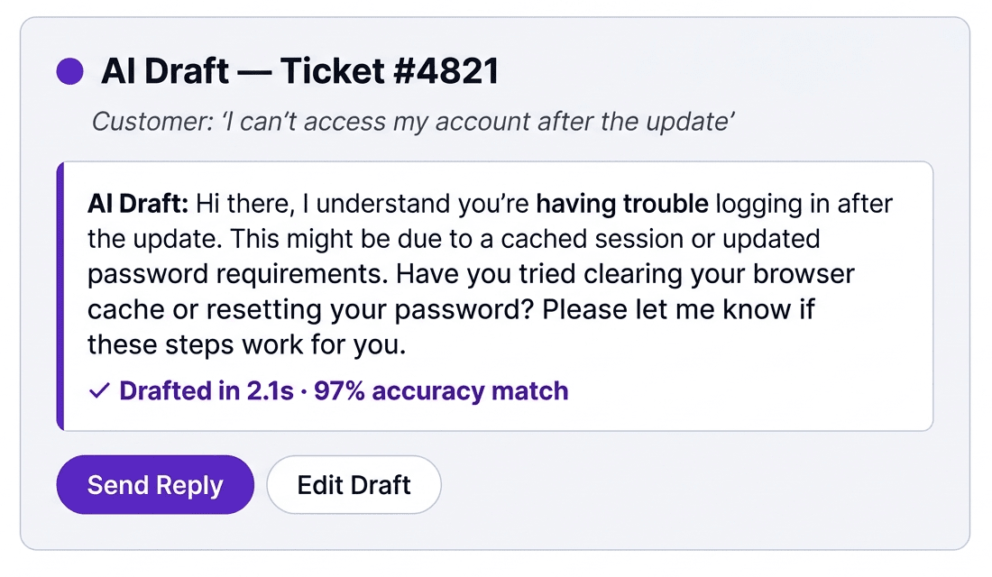 Helpdesk Assist AI reply drafting in the ticket view
