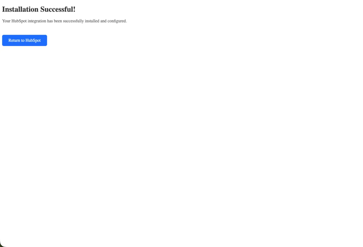 Auralis installation complete confirmation inside HubSpot