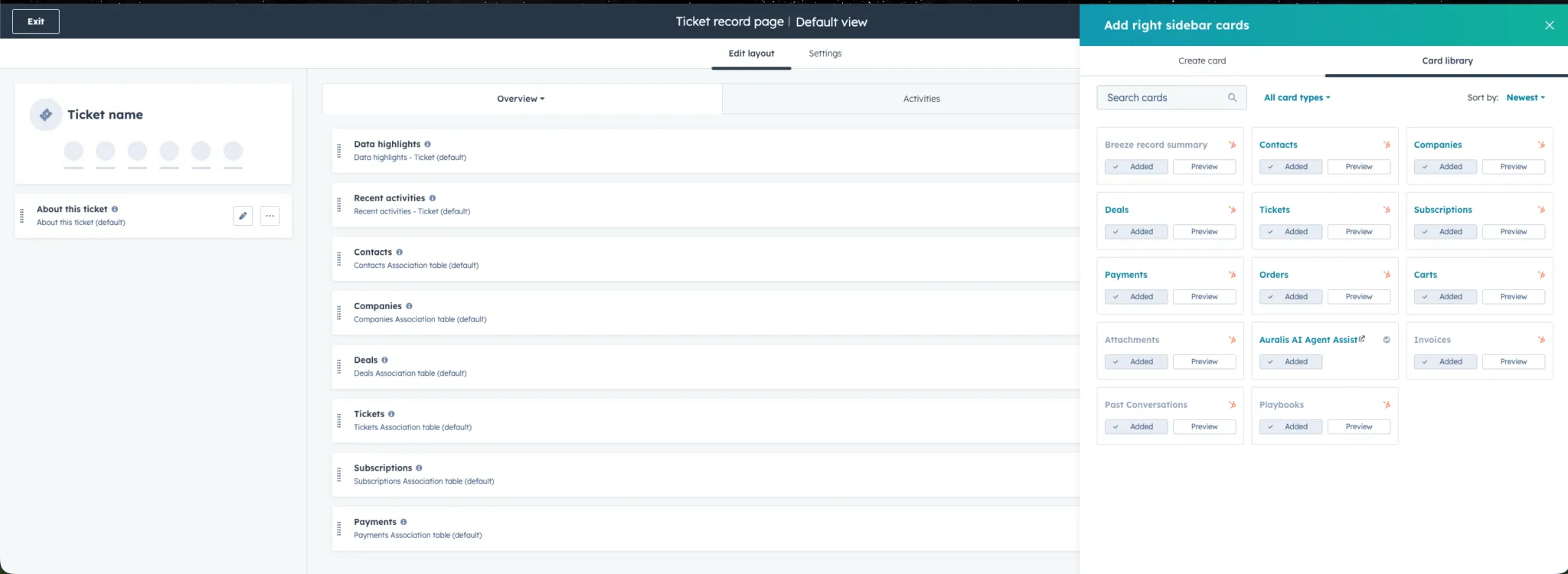 Auralis available in the HubSpot sidebar within a conversation or ticket view