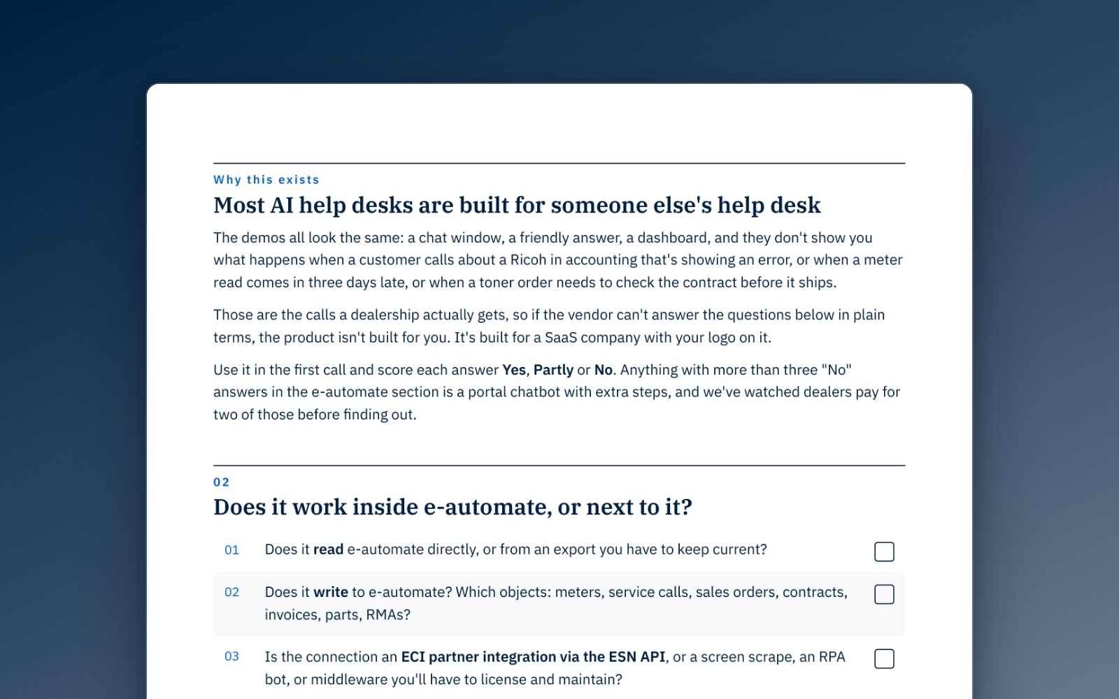The e-automate AI help desk checklist cover